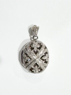Chuck Clemency Sterling Silver Fleur De Lis Locket Charm Pendant Necklace